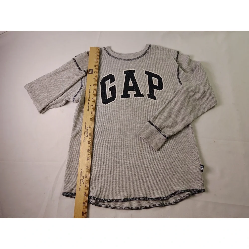 Gap Kids Shirt Boys Sz M Gray Waffle Knit‎ Thermal Long Sleeve Big Logo Pullover